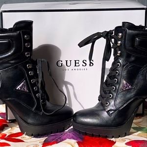 Guess womens Tanisa heeled lace up Size: 8.5MColor:  BlackType:  SHOE